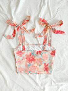 Soleia Floral Print Tie Shoulder Ruched Cami Top