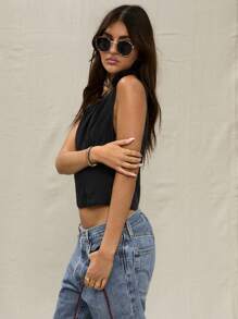 MUSERA 黑色单肩编织上衣，休闲夏季款 - 黑色 - 查看 5