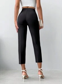 EURMUSE Solid Cropped Suit Pants - Black - View 2