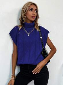 EMERY ROSE 高領蝙蝠袖毛衣背心 - 寶藍色 - 查看 6