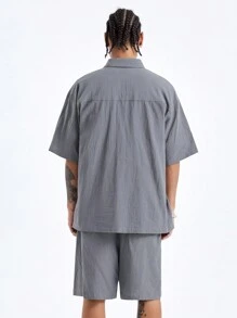 Manfinity VCAY Men's Loose Short-Sleeved Shirt Set With English Letter Prints, Suitable For Summer - Grey - View 7