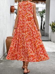 Breezaya Women's Random Printed Sleeveless Casual Dress, Simple Style For New Year Clothes Maxi Vacation Beach Outfit - Red - View 2