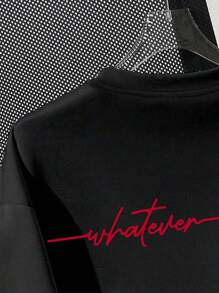 Attitoon Oversized Casual Minimalist English Graphic Round Neck Short Sleeve T-Shirt, Loose Fit For Women, Summer