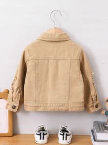 SHEIN Explorewe 嬰兒男童復古西部牛仔風格磨損卡其色/棕色牛仔夾克，帶有撕裂裝飾細節 - 卡其色 - 查看 2