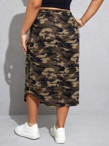 SHEIN Essnce Plus Size Women Camouflage Skirt, Casual Skirt, Straight Skirt, Summer Women Skirtes, Fall Women Skirt, Casual Summer Skirt, Back To School Teacher Earthy Skirt - Army Green - View 2