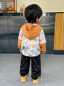 SHEIN 2入組男童休閒塗鴉格紋2合1連帽外套和褲子套裝，街頭風格 - 彩色 - 查看 2