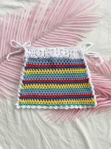 Soleia Women's Rainbow Striped Elastic Waist Short Knit Sweater Skirt, Suitable For Vacation, Summer, Graduation, Easter, Wedding, Party, Lunch, Casual Beach Outfit - Multicolor - View 2