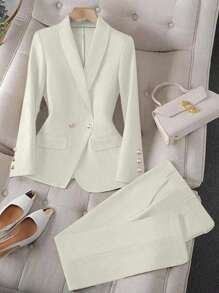 Franclia Apricot Long Sleeve Lapel Lady Suit Set