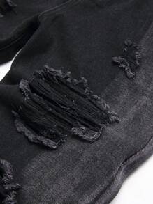 Chillumni Men Ripped Frayed Raw Trim Jeans - Black - View 4