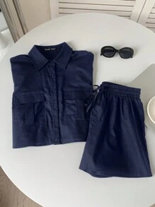 Comfortcana Navy Blue Woven Daily Casual Outfit - Navy Blue - View 6