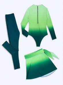 Swim Shayni 女士渐变色立领长袖布基尼连体衣，含裙子和裤子，3 件套休闲套装阿拉伯服装 - 彩色 - 查看 2