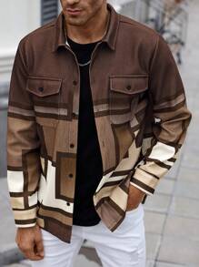 Manfinity Homme Men's Color Block Buttoned Jacket With Pockets For Casual Wear, Long Sleeves Going Out Colorful Long Sleeve Jacket, For Friends, Husband, Boyfriend Gifts Men Plaid Jacketmen Shacketmen's Shacketmens Shacket