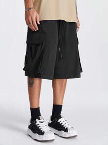 Manfinity RebelGame Men's Loose-Fit Straight Shorts With English Print Pattern Suitable For Summer - Black - View 7