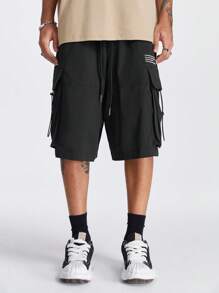 Manfinity RebelGame Men's Loose-Fit Straight Shorts With English Print Pattern Suitable For Summer - Black - View 4