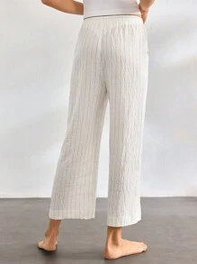 Ocili Leisure Women's Comfortable Striped Linen Home Wear Bottoms With Pockets, Long Pants - Khaki - View 2