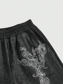 ROMWE Grunge Punk 女式復古荊棘十字印花鑲嵌破洞牛仔短褲，適用於夏季 - 黑色 - 查看 3