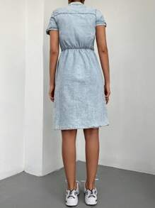 RueChic Flap Pocket Half Button Denim Dress - Light Wash - View 2