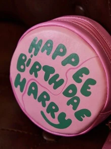 HARRY POTTER X SHEIN 1个粉色生日蛋糕印花拉链圆形零钱包，返校礼物 - 粉色 - 查看 3