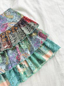 Soleia 夏日度假浪漫迷你裙，白色纹理面料不对称多层蛋糕裙，女士裙子