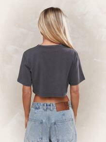 MISSGUIDED Vintage Washed Cropped Fashion T-Shirt European Cities Graphic Print Short Sleeve Casual Streetwear Travel Style Urban Aesthetic Crop Top