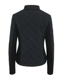 DAZY Women's Button Stand Collar Zipper Pocket Streetwear Fashion Slim-Fit Padded Coat ,Winter Women Clothes,Winter Coat Women Jacket - Black - View 2