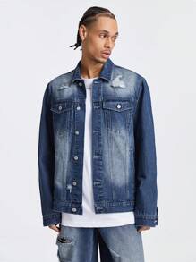 Chillumni Men's Deep Blue Ripped Denim Streetwear Set