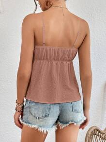 SHEIN VCAY Top blanco de camiseta con nudo delantero y campana peplum con bordado floral para verano - Caqui - Ver 2