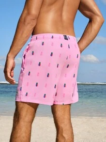 Manfinity Men's Pineapple Print Drawstring Waist Loose Fit Beach Shorts For Vacation
