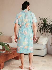 Manfinity ChillVibe Men's Random Printed Simple Daily Home Clothes - Baby Blue - View 2