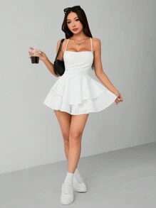 SHEIN PETITE Damen Einfacher Kreuzgurt Jumpsuit Einfarbig für den täglichen Gebrauch
