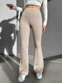 EURMUSE High Waist Flare Leg Pants - Mocha Brown - View 3