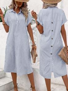 SHEIN LUNE Women's Striped Printed Simple Daily Short Sleeve Dress