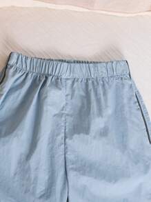 SHEIN Conjunto de chaqueta casual y deportiva que brilla en la oscuridad para niño preadolescente, azul claro, sencilla y versátil