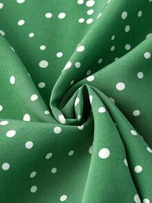 SHEIN LUNE 波點圓領蝴蝶袖上衣(大尺碼) - 綠色 - 查看 5