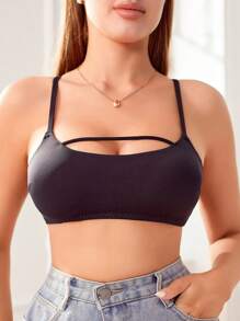 啞光游泳面料舒適簡約胸罩附托盤 - 黑色 - 查看 1