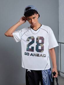 SHEIN 1pc Teen Boys' Cool Camo Print Baseball Jersey Short Sleeve T-Shirt, Suitable For Street Wear, Summer, And Sports - Multicolor - View 5