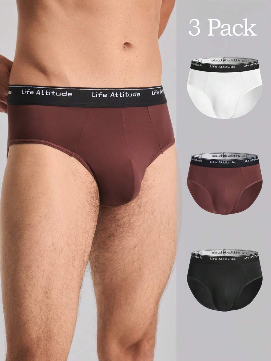 Men's Simple Letter Patterned Triangle Briefs, 3pcs/Set - Multicolor - View 1