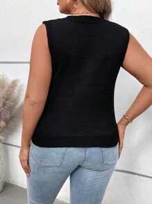 SHEIN LUNE Plus Size Women's Solid Color Simple Casual Sleeveless Vest - Black - View 2