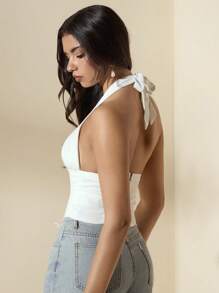 SHEIN BAE Sommer Frauen Fischgrät Elegantes weißes Tanktop im französischen Stil mit Trägern