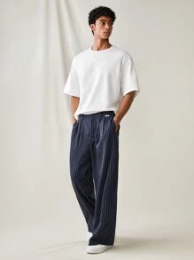 SWAVVY Pantalones rectos y casuales de corte relajado con rayas tejidas para hombre. Pantalones lisos de vestir largos para ocasiones casuales, regalos para esposo o novio