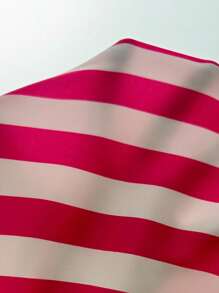 Chiquease 女士條紋印花簡約日常長袖連衣裙 - 玫紅色 - 查看 4
