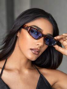 SHEIN SXY 1 pieza Gafas de moda con montura completa, estilo callejero y sexy, adecuadas para conciertos/festivales, fiestas, discotecas, vacaciones - Azul Marino - Ver 2