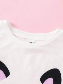 SHEIN Young Girl Cute Cat Pattern Loose Casual Breathable Sleepwear Set, 2pcs Shorts & Short-Sleeved Top For Summer - Lilac Purple - View 5