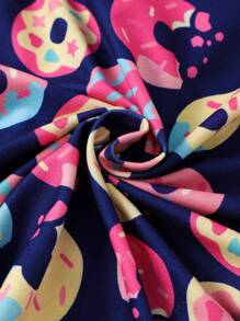 Conjunto informal de chaqueta holgada de manga corta con estampado de donas para niña joven - Multicolor - Ver 5