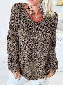 Calvaya Plus Size Spring/Autumn Leisure Hollow-Out Knit Pullover Sweater Knit Pullover Fall Winter Outfit