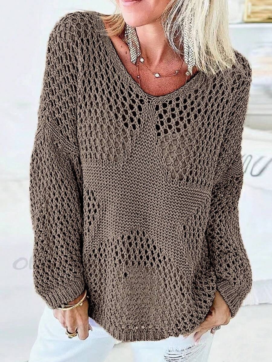 Calvaya Plus Size Spring/Autumn Leisure Hollow-Out Knit Pullover Sweater Knit Pullover Fall Winter Outfit