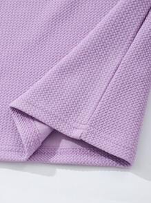 SHEIN Girls' Turn-Down Collar Long Sleeve Top + Skirt Set With Pockets - Purple - View 3