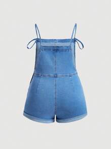 SHEIN MOD Plus Size Women's Denim Tight Elastic Skinny Strap Rompers,Work Women Back To School Clothes,Casual Women Teacher Romper, Curve Plus,Blue - Light Wash - View 2