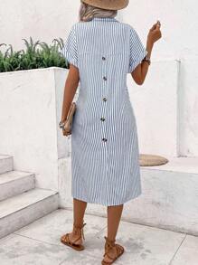 SHEIN LUNE Women's Striped Printed Simple Daily Short Sleeve Dress
