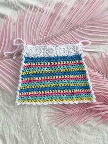 Soleia Jupe tricotée courte à rayures arc-en-ciel pour vacances et loisirs - Multicolore - Voir 5